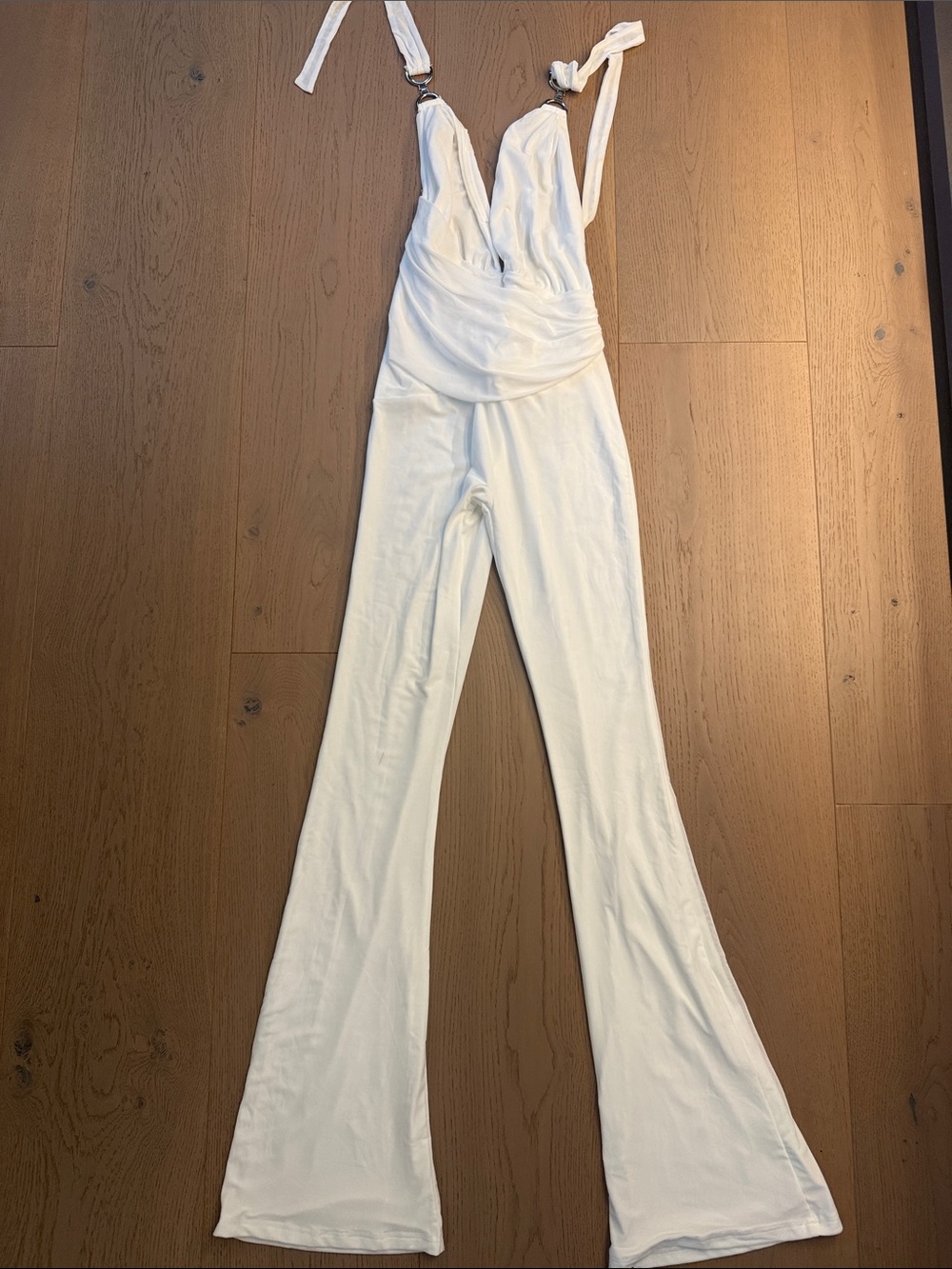 White Tie-Strap V-Neck Jumpsuit
